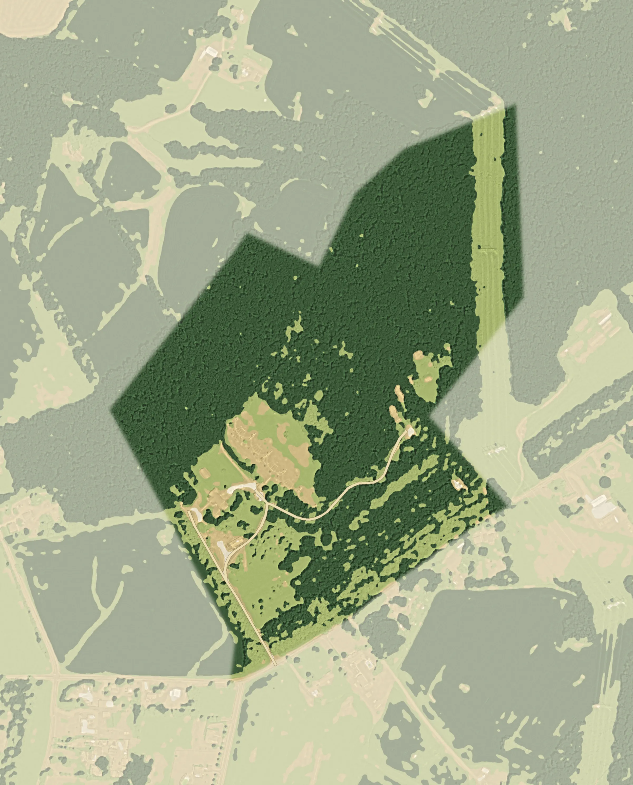 Illustrated map of the grounds, painted from satellite imagery